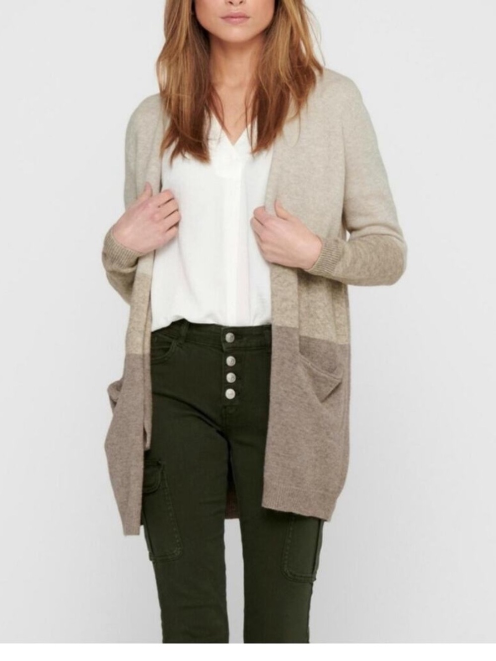 Madewell Neutral Colorblock Open-Front Women's Cardigan Sweater
